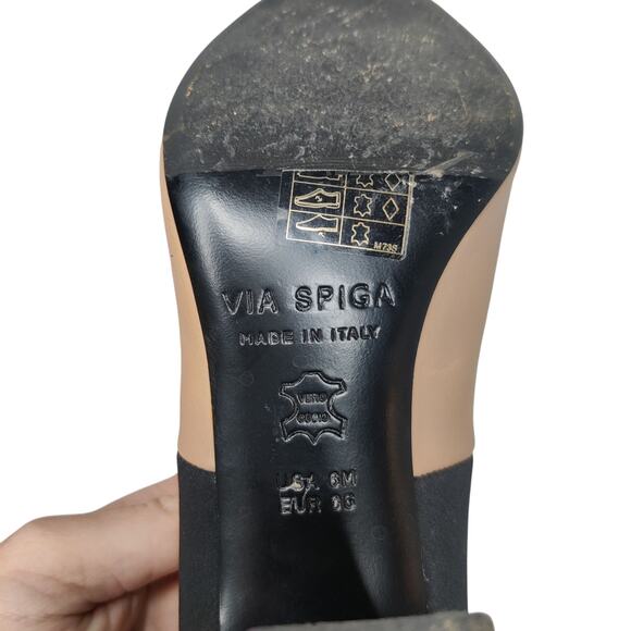 Via Spiga Bayne Leather Color Block Luxury Bootie Heels 6 Made in Italy Designer - Picture 8 of 12